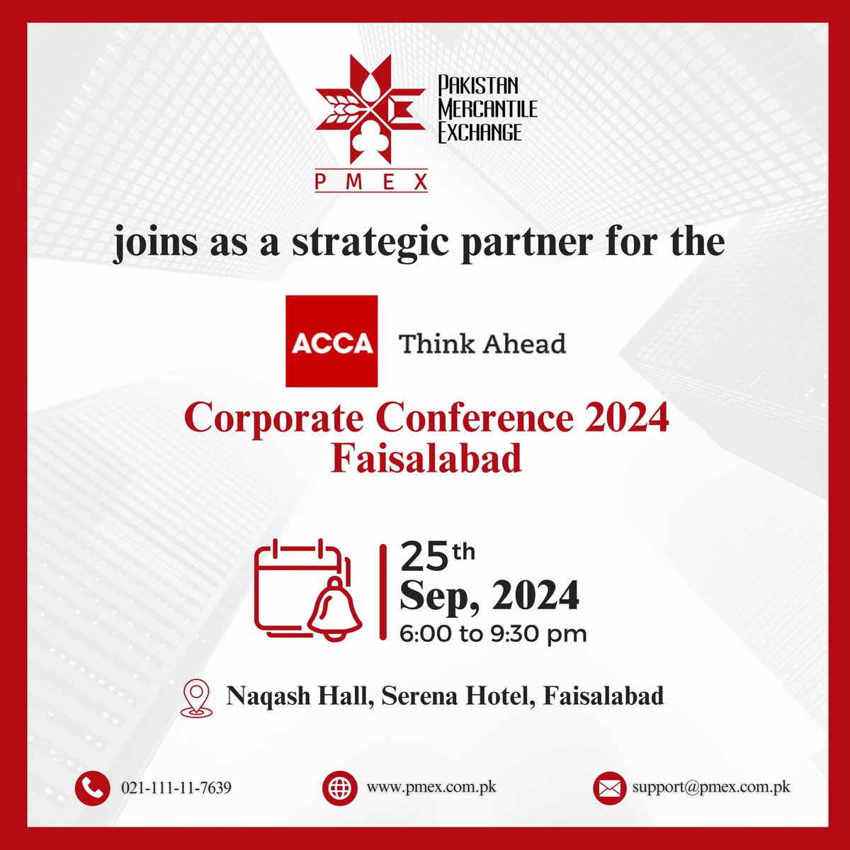 PakMercEx's tweet photo. PMEX is proud to be a Strategic Partner at the 6th ACCA Corporate Conference 2024 in Faisalabad on Sept 25 at Serena Hotel. Visit our stall to learn about futures trading, PMEX’s role in financial markets, and exciting opportunities. #PMEX #ACCAConference #Finance #Business https://t.co/LSJtvbeVeO