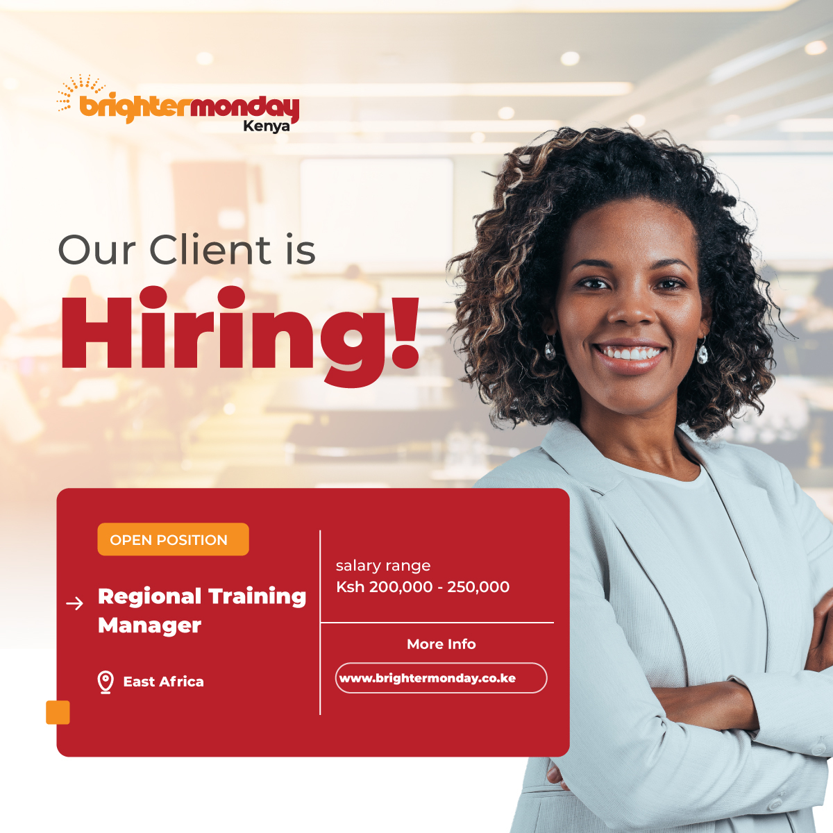 BrighterMonKE's tweet image. Career Opportunities!!!

Country Training Manager (Kenya)
Salary: Ksh 150K-180K
Apply:👉 tinyurl.com/ypnf9rxp

Regional Training Manager (East Africa)
Salary: Ksh 200K-250K
Apply:👉tinyurl.com/mrwd3jbm

#Jobs #TrainingManager #BrighterMonday