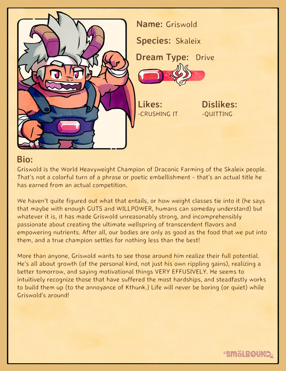 𝗠𝗲𝗲𝘁 𝗚𝗿𝗶𝘀𝘄𝗼𝗹𝗱 💪👑

Griswold, the reigning World Heavyweight Champion of Draconic Farming, is fiercely dedicated to cultivating the finest flavors and nutrients while inspiring others to reach their full potential!

View his full bio 👇