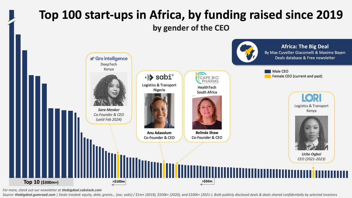 Out of the 100 most-funded start-ups in Africa since 2019, only two currently have a female CEO ‼️

thebigdeal.substack.com/p/femaleceos