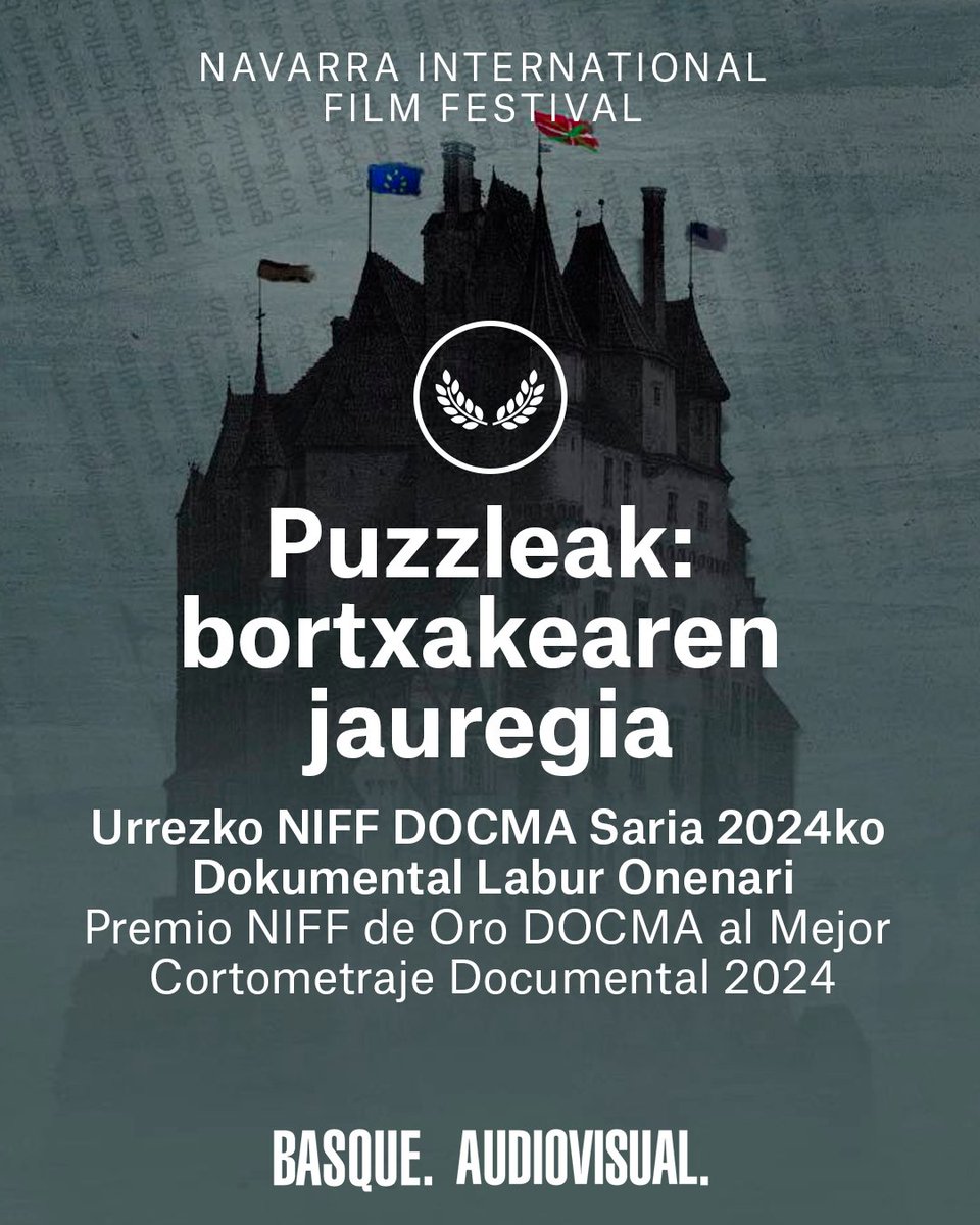 ‘Puzzleak: bortxakearen jauregia’, dirigido por Kote Camacho y producido por Komiki Films y Yaq Distribución, se ha llevado el Premio NIFF de Oro DOCMA al Mejor Cortometraje Documental 2024, dentro del Navarra International Film Festival.

Zorionak!