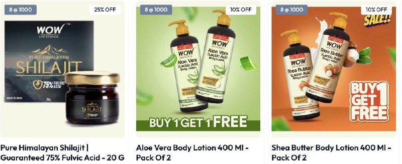 NowwOut's tweet photo. WOW Skin Science X Shilajit LOOT 🔥🔥

➡️ Buy any 8 Products @ ₹1000 [New Stock Added]

👉 Link: https://t.co/JkJ9MkBbFI

🟢 Apply Code : BUY8

🔴Note: You can Shilajit, Aloevera Lotion &amp; Shea Butter Body Lotion Etc. https://t.co/qEuhXFc1H4