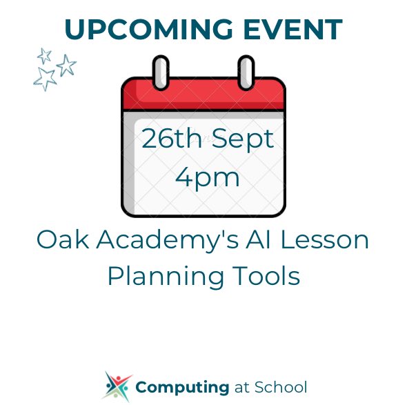 Becci Peters (@beccipeters28) on Twitter photo Join me on Thursday where <a href="/Mr_Comp_Sci/">Stuart Davison</a> will be demo-info the new <a href="/OakNational/">Oak National Academy</a> #AI lesson planning tools <a href="/CompAtSch/">Computing at School</a> computingatschool.org.uk/events/2024/se… Join me on Thursday where <a href="/Mr_Comp_Sci/">Stuart Davison</a> will be demo-info the new <a href="/OakNational/">Oak National Academy</a> #AI lesson planning tools <a href="/CompAtSch/">Computing at School</a> computingatschool.org.uk/events/2024/se…