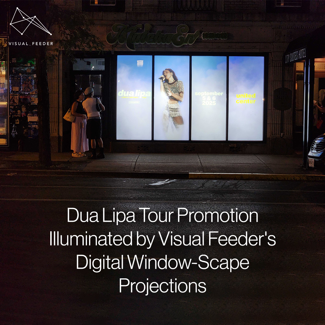 .<a href="/VisualFeeder/">Visual Feeder</a> collaborates with #DuaLipa and Live Nation to promote the "Radical Optimism" tour through an innovative Digital #OutOfHome campaign. Using projection mapping, they transform vacant retail windows into vibrant digital displays. #DOOH #AVNews #Technology