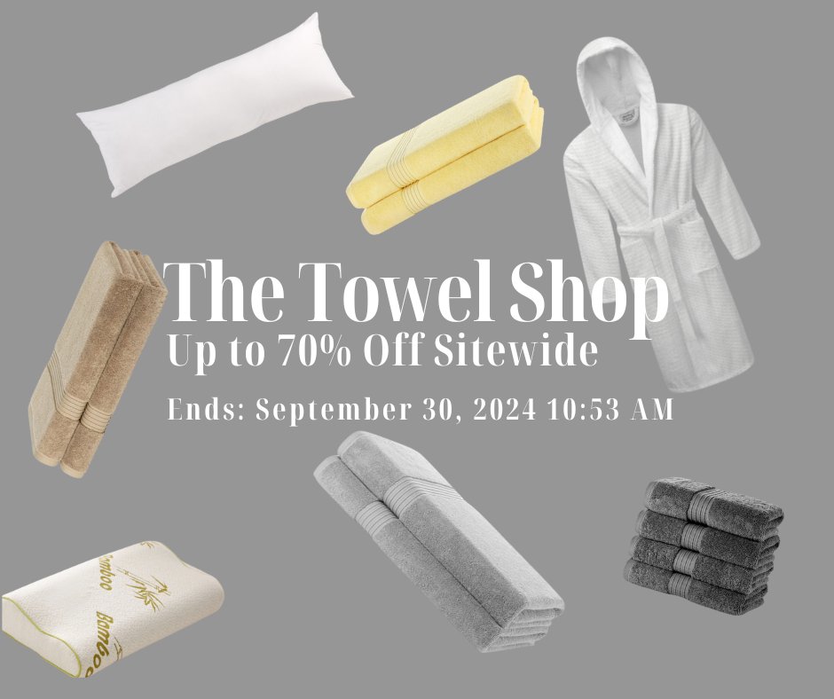 ProductsToShop's tweet image. The Towel Shop's incredible sitewide sale! Enjoy up to 70% off on premium towels, bedding, and more. tidd.ly/3ZB15E4 Ends: September 30, 2024 10:53 AM T&amp;amp;C's Apply #towels #beddingsale #dressinggowns #bathrobes #aff