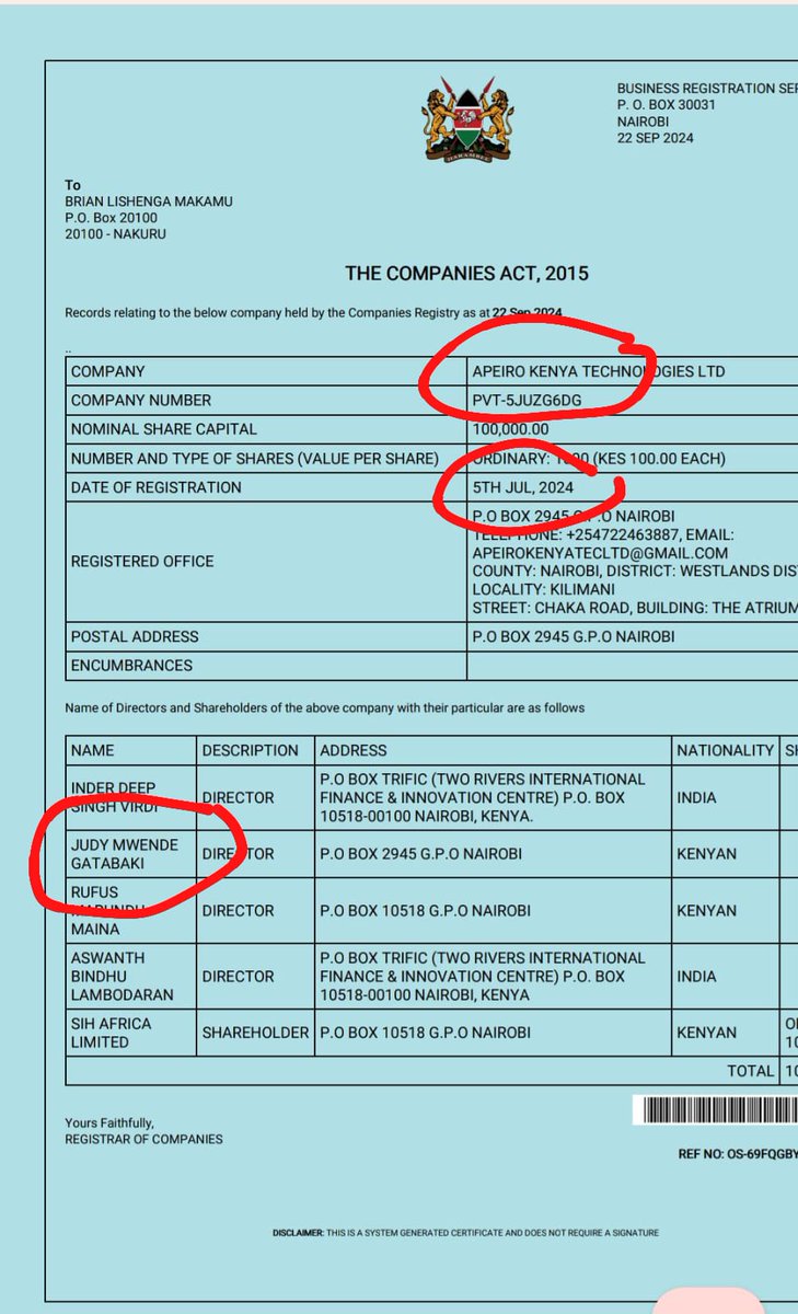 generali_osumo's tweet image. Apiero limited directly linked to Adani will be providing the Integrated Healthcare Technology System for UHC/SHIF. APEIRO KENYA TECHOLOGIES LIMITED, was registered in Kenya on 5th July 2024. Judy Mwende Gatabaki a Director in Apeiro is wife to David Ndii.
#TheSystemIsbroken