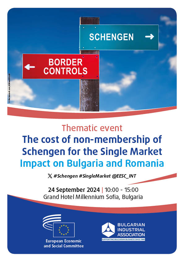 EESC_PRESS's tweet image. 📢@EESC_INT and @BG_Business_ are holding a thematic event on the cost of non-#Schengen for the #SingleMarket - impact on Bulgaria &amp;amp; Romania

🗓️: 24/9, 10 - 15h, Sofia

📺Webstream &amp;amp; info: europa.eu/!kXGN4x

📰 Program: europa.eu/!TvVM9j

❓ press@eesc.europa.eu