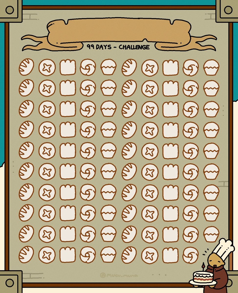 100일을 놓치신 분들께...
99일 챌린지 양식 공유합니다🥖🫶
원하는 색으로 빵을 채워보세요👍

사용료는 RT와 마음! ^_^💚