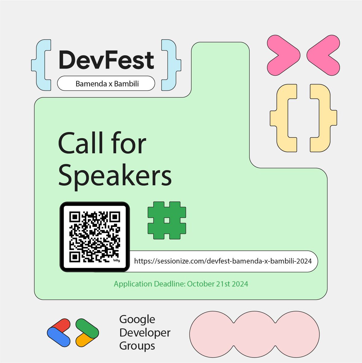 Speak at this year's DevFest Bamenda x Bambili or forever remain silent 😃

Apply Now: sessionize.com/devfest-bamend…
 
Event details: bit.ly/3Zc5XPG

Dateline for submission: October 21st,  2024

#DevfestBamendaxBambili2024
#DevfestBamendaxBambili
#Devfest2024
#Devfest