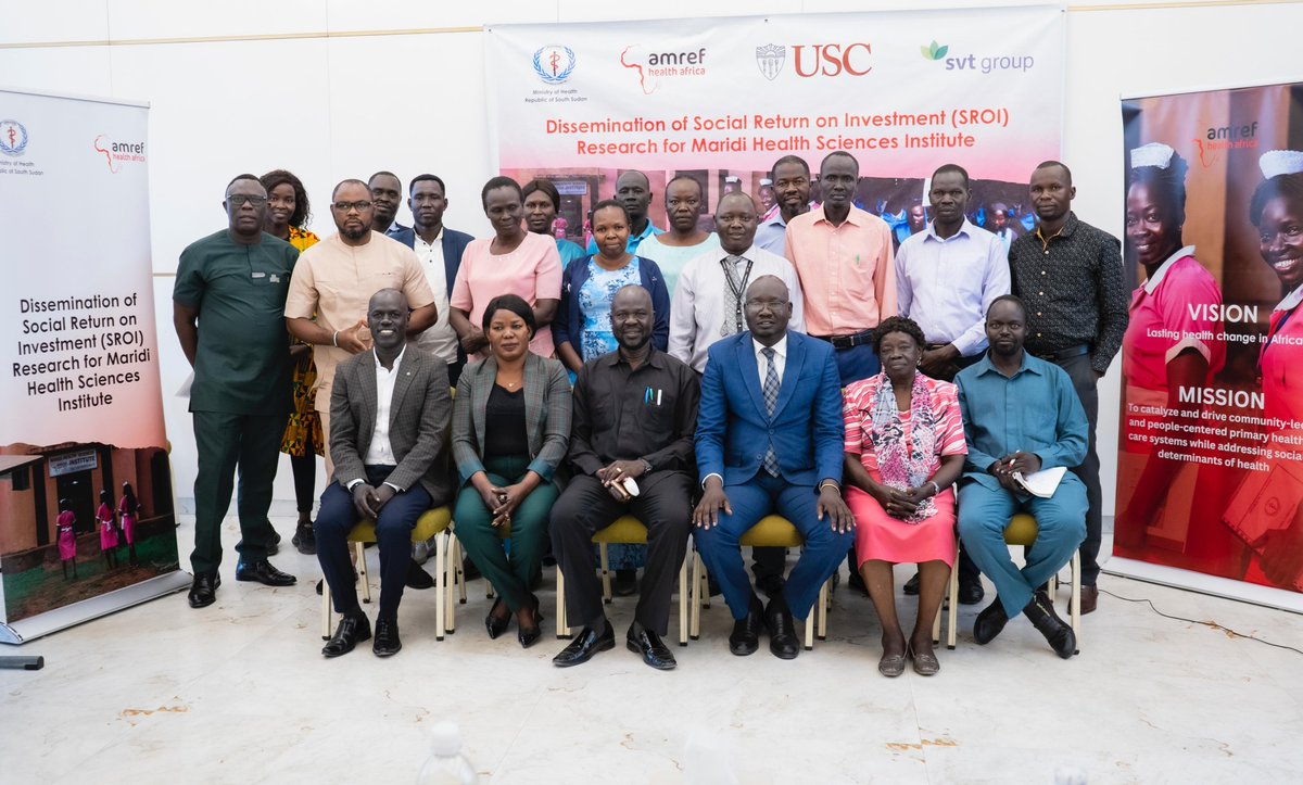 Amref_SSudan's tweet photo. #Update: Last week, we held a dissemination of the Social Return on Investment (SROI) research findings for Maridi Health Sciences Institute. The results are impressive—every $1 invested creates approx. $11 in social value! we are grateful for the support from our partners. 
@USC https://t.co/RZQ066hLAE