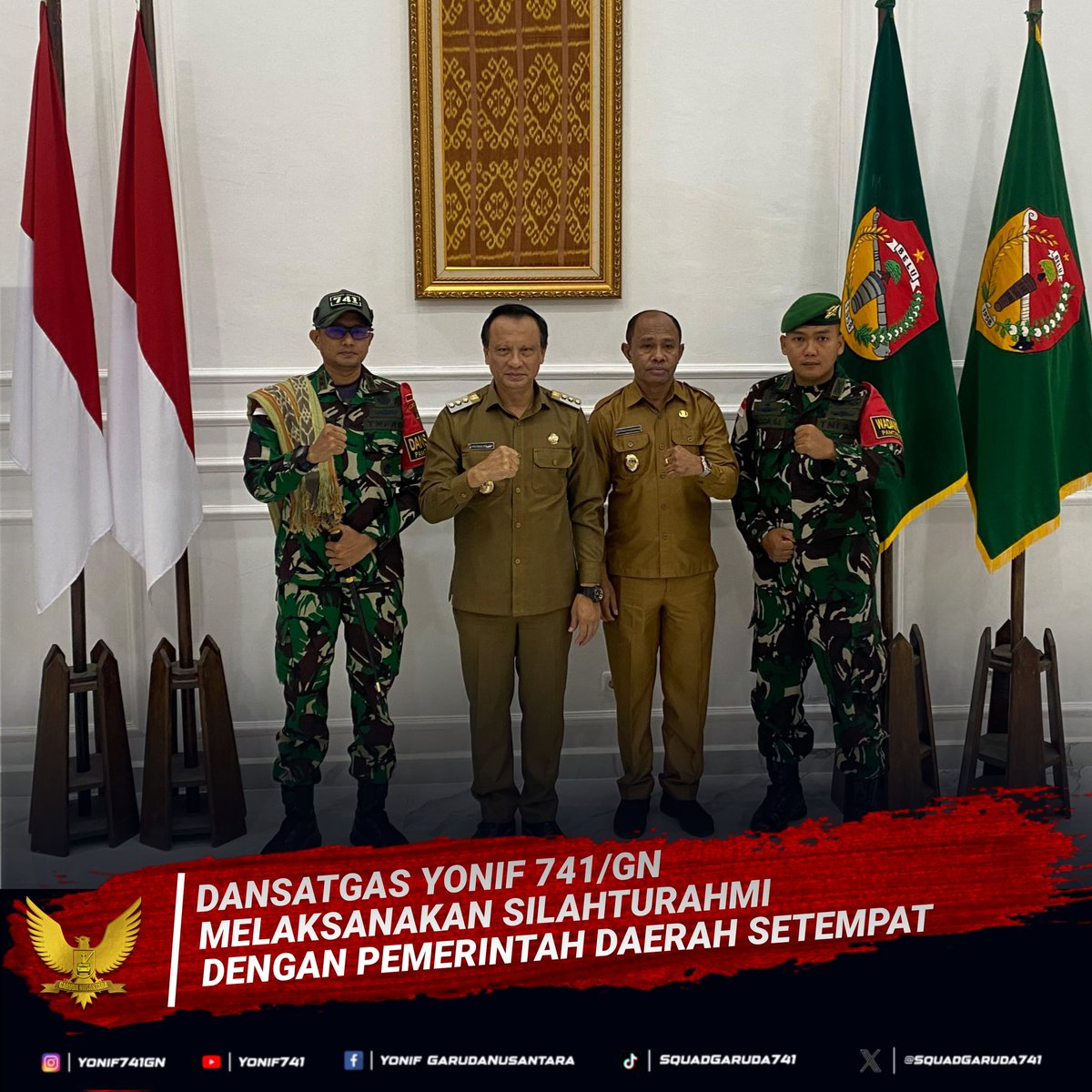 SquadGaruda741's tweet photo. DANSATGAS YONIF 741/GN MELAKSANAKAN SILAHTURAHMI
DENGAN PEMERINTAH DAERAH SETEMPAT
DISIPLIN - TANGGUNG JAWAB - SETIA KAWAN
#puspentni
#yonif741
#korem163
#korem161
#kodamixudayana
#tni_angkatan_ darat
#tniprima https://t.co/KoYiRpPscJ