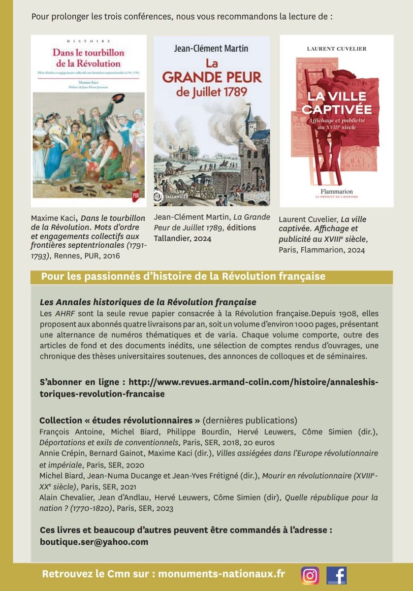En partenariat avec le CMN, les "Annales historiques de la Révolution française" proposent cette année un nouveau cycle de conférences à la Conciergerie sur le thème "Rumeurs et nouvelles : s'informer pendant la Révolution française".
Programme et informations pratiques. ⤵️