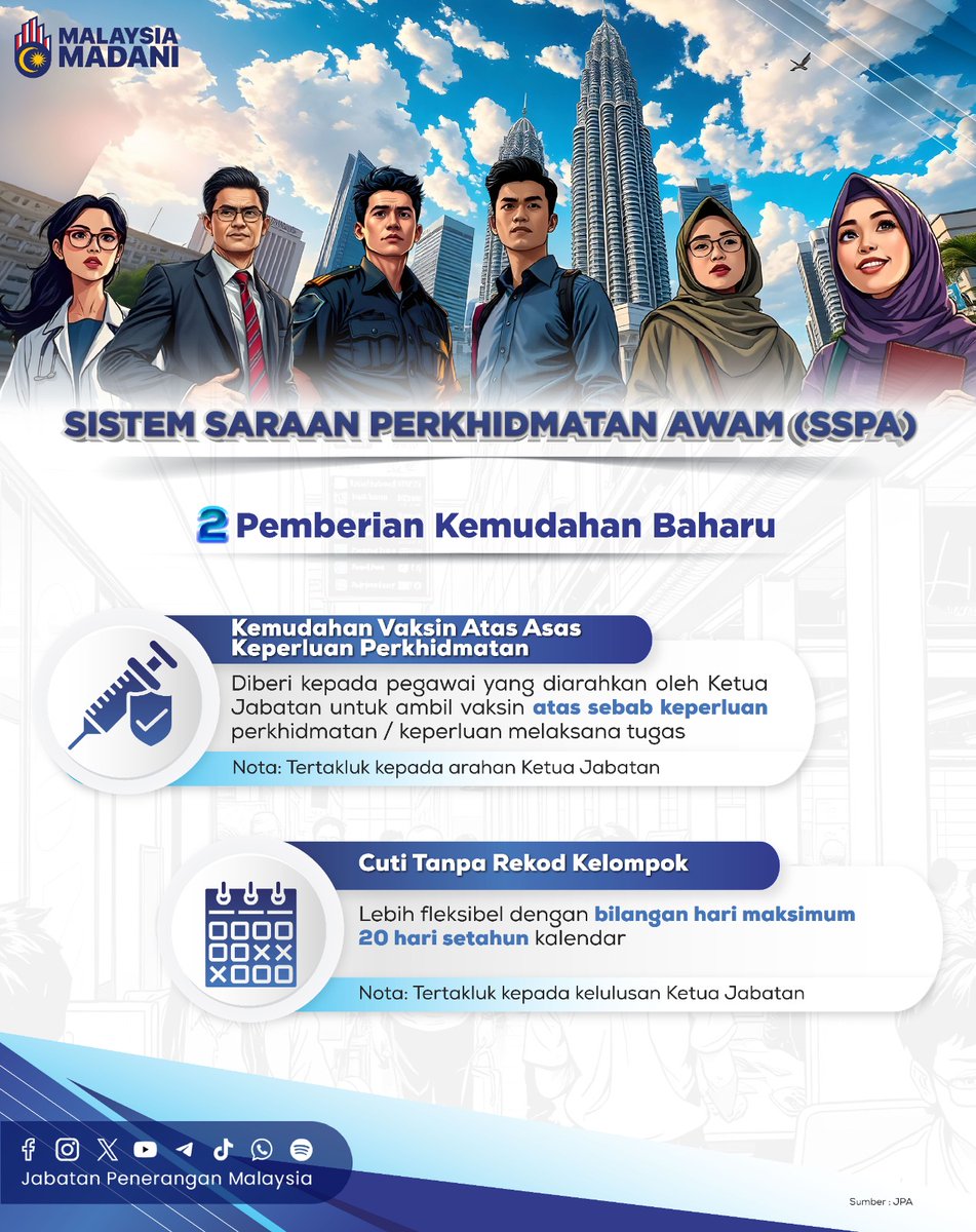 JPenerangan's tweet photo. Inilah antara dua (2) kemudahan baharu yang diwujudkan di bawah Sistem Saraan Perkhidmatan Awam (SSPA).

Jom pilih SSPA!

#MalaysiaMADANI
#TaatSetia
#JabatanPenerangan https://t.co/GY99Lgw7KK