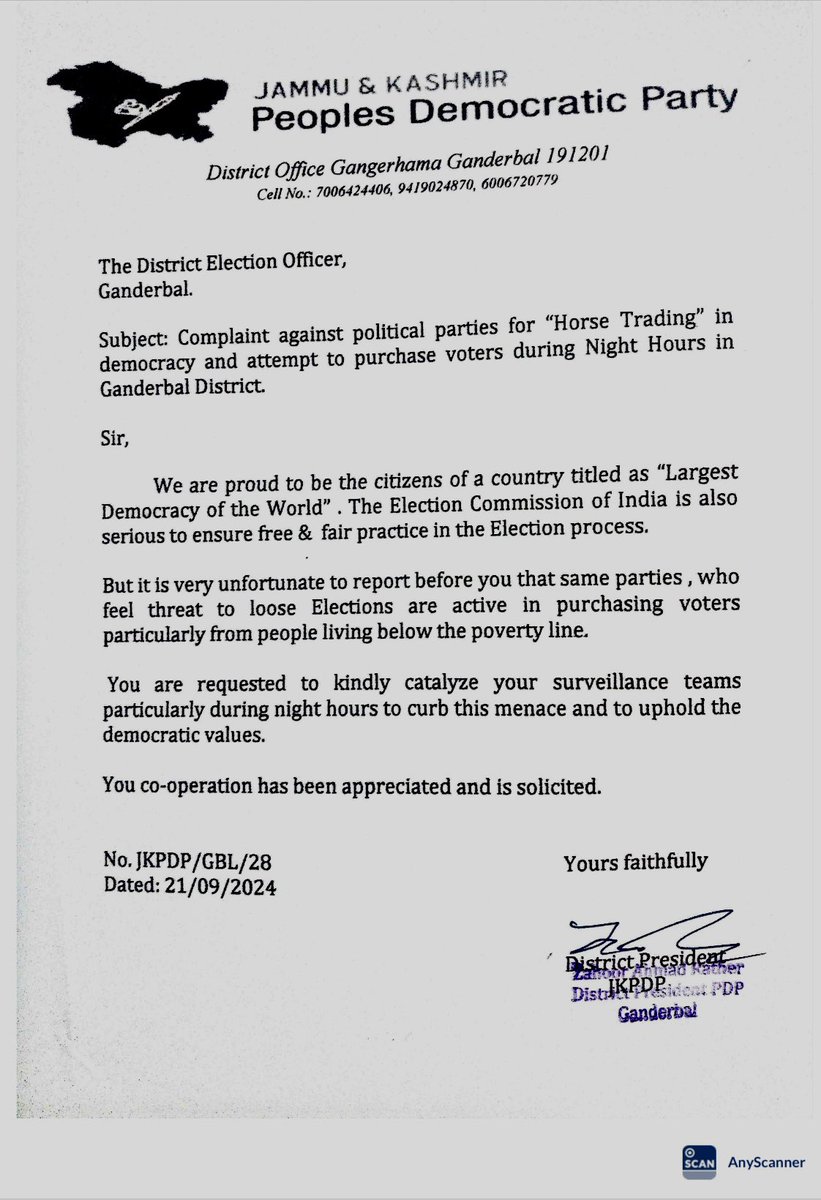 jkpdp's tweet photo. Serious concerns about voter influence in Ganderbal district, where influential parties are allegedly engaging in malpractices during late night hours. We urge @ECISVEEP    @ceo_UTJK  to step in and ensure free and fair elections by increasing surveillance to protect democratic values.