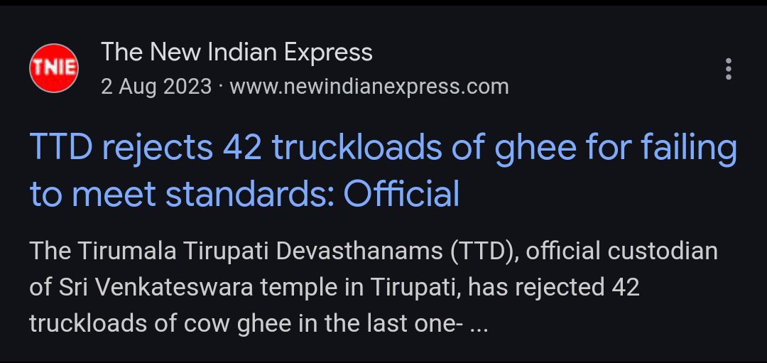 TeluguJudge's tweet photo. @suchetaa07 These fools know there’s a robust testing process in TTD, any adulterated item will be rejected, but Chandrababu and pawan Kalyan being the chameleons they are making this a political vendetta after winning with EVM Scam. #form20 #vizagsteelplant #DiversionPolitics #SaveAPFromTDP https://t.co/gAbW3y8F9S