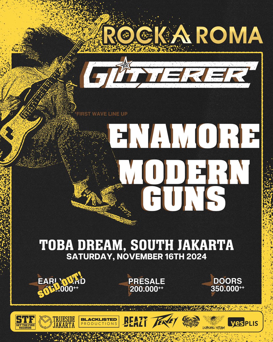 Modern Guns and Enamore are set to open for Glitterer at their upcoming Jakarta show.
.
Presale will be available on wednesday September 25th, 2024. Don’t miss out!
.
Designed by <a href="/aintnobodycool_/">Moe the lad</a>