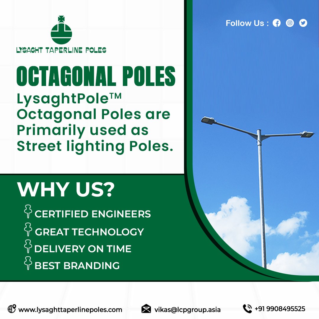 ltpindiaasia's tweet image. Light up your streets and public spaces with precision-engineered Octagonal Poles! Crafted from premium steel, their distinctive eight-sided design ensures optimal night-time visibility and enhanced safety.
#OctagonalPoles #LysaghtPole #lightpole #streetlightpole #tamilnadu