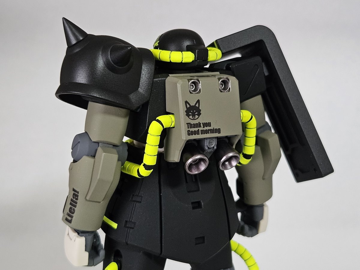 ichik_ing_LL's tweet image. Liella!ユニットライブ&amp;amp;ファンミ最終章時に作った5yncri5e!専用ザクII（桜小路きな子機）を、自作デカールを使って仕上げました！これにて完成…！
モチーフ衣装に入っているロゴをイメージしつつ、アレンジして遊んでいます。
#ガンプラ
#Liella　#5yncri5e
#ありがと今日も