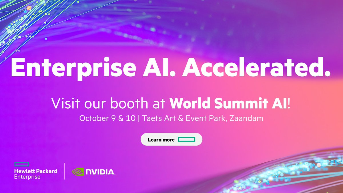 HPE_NL's tweet photo. HPE &amp; NVIDIA are here to help you fast-track the adoption of generative AI. Curious to learn more?

Visit our booth at World Summit AI, and discover how our hybrid AI platform can radically accelerate your AI initiatives at scale.

Don’t miss out! 👉 https://t.co/ytI0c56ZUi https://t.co/wQtVBpnUGa