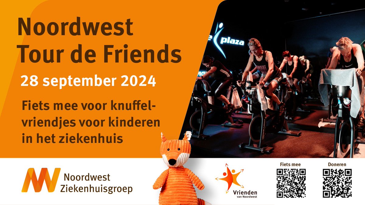 Doe mee met Noordwest Tour de Friends op zaterdag 28 september. Er zijn nog een paar plekken vrij in ronde 3 (van 11.00 – 12.00 uur) en in ronde 4 (van 12.00 – 13.00 uur). 

Je maakt hiermee voor veel kinderen een belangrijk verschil!

Aanmelden &gt; bit.ly/4eTADuo