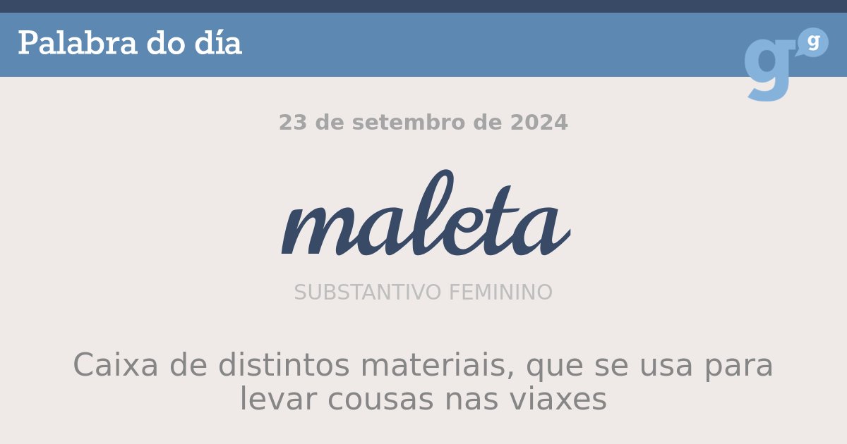 PortalPalabras's tweet photo. Esta semana imos falar de distintos tipos de #caixas. Comezamos con #maleta, esa caixa que empregamos nas viaxes. #palabradodía @maria_oruna @inmalopezsilva
- https://t.co/RWSsoYGAvq https://t.co/z2j4xTJ0AH