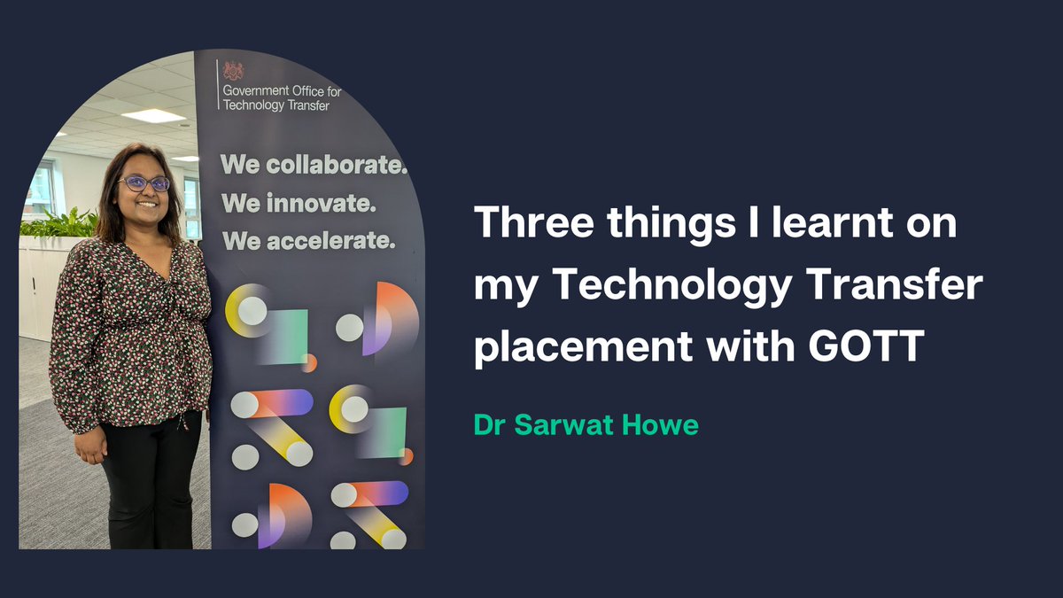 Dr Sarwat Howe from <a href="/SalfordUni/">University of Salford</a> recently finished a placement with GOTT.

Read her blog to find out what she learnt on her placement and her unique perspective of working in tech transfer both in a university and government.🎓

Read the blog here 👉gott.blog.gov.uk/2024/09/23/thr…