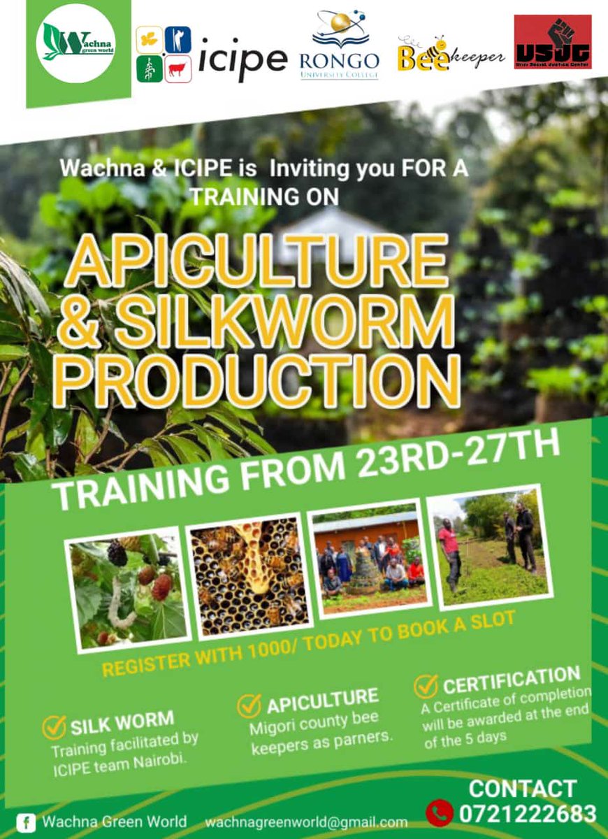 We will be Engaging farmers on #AgroEcology for 5 days where <a href="/icipe/">icipe</a> will take us through #Apiculture #SilkWorm production
<a href="/UhaiWetu/">Social Justice Centres Working Group</a> <a href="/social_wg/">Social Justice Centers WG- Western Chapter</a>
#EcologicalJustice