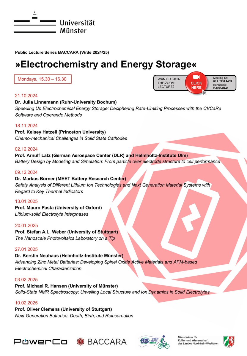 BACCARA @baccaragradschool.bsky.social (@schoolbaccara) on Twitter photo 🔋New program dropped: Our public lecture series will resume on Oct. 21st with a talk by Dr. Julia Linnemann from <a href="/ruhrunibochum/">Ruhr-Universität Bochum</a>.
Make sure to join the talks!
#battchat #batteries 🔋New program dropped: Our public lecture series will resume on Oct. 21st with a talk by Dr. Julia Linnemann from <a href="/ruhrunibochum/">Ruhr-Universität Bochum</a>.
Make sure to join the talks!
#battchat #batteries