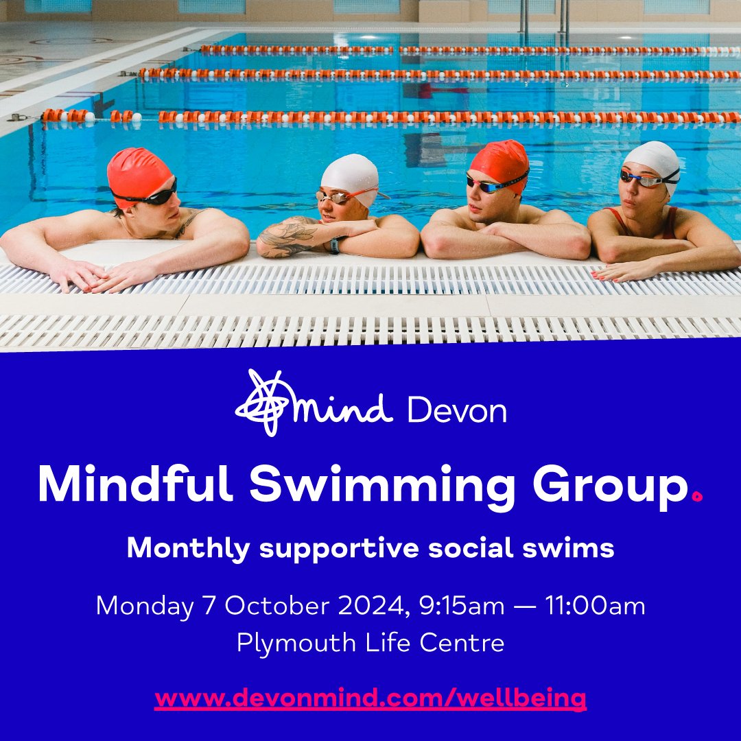 Devon Mind (@minddevon) on Twitter photo Are you looking for some company swimming, or have you previously felt anxious about going swimming alone? Join our monthly supportive social swims.
📆 Monday 7 October 2024
⏰ 9:15am — 11am
🗺️ Plymouth Life Centre
Find out more here: loom.ly/Mkh4u7Q <a href="/ActivePlymouth/">Plymouth Active</a> Are you looking for some company swimming, or have you previously felt anxious about going swimming alone? Join our monthly supportive social swims.
📆 Monday 7 October 2024
⏰ 9:15am — 11am
🗺️ Plymouth Life Centre
Find out more here: loom.ly/Mkh4u7Q <a href="/ActivePlymouth/">Plymouth Active</a>