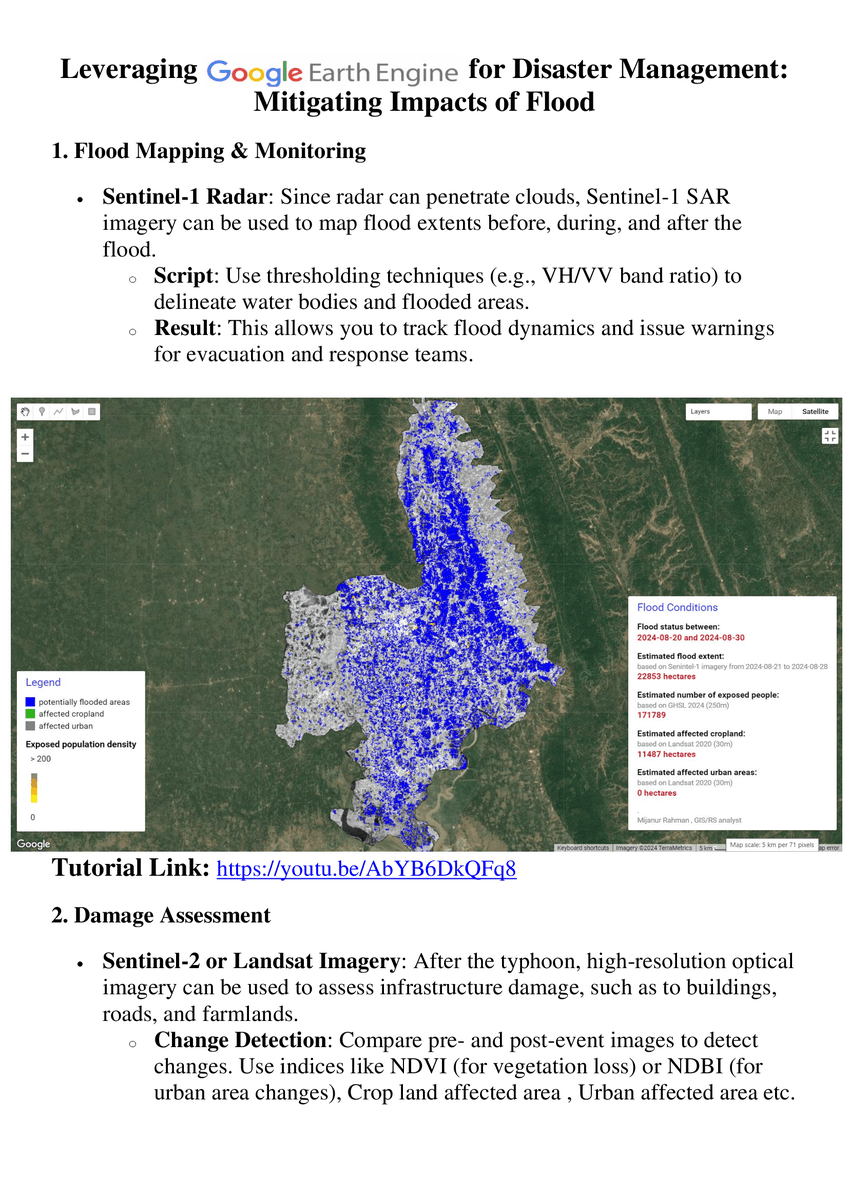 GISRSStudyHacks's tweet photo. Google Earth Engine for Disaster Management: Mitigating Impacts of Flood
Tutorial Link: https://t.co/V42WbnZVmr

#FloodMitigation #GoogleEarthEngine #DisasterManagement #RemoteSensing #FloodImpactAnalysis #SatelliteData #FloodRiskManagement #FloodDisasterResponse https://t.co/ZPTe29XW1T