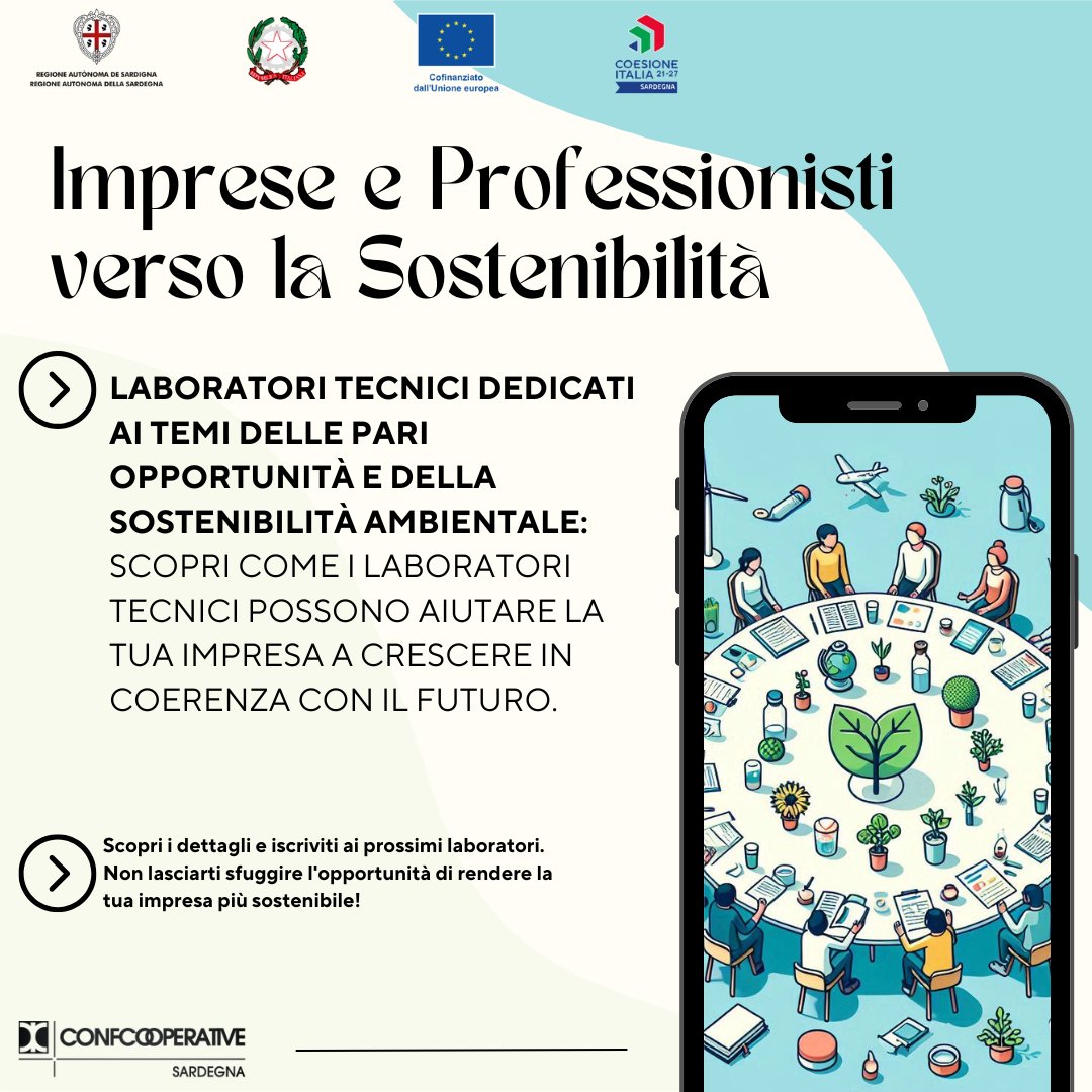 Conf Sardegna (@conf_sardegna) on Twitter photo Segnaliamo che l’Autorità di Gestione del PR FESR 2021-2027, promuove il secondo ciclo del percorso “Imprese e professionisti verso la sostenibilità ”, cinque laboratori tecnici dedicati ai temi della sostenibilità ambientale e delle pari opportunità .
confcooperativesardegna.it/2024/09/23/lab… Segnaliamo che l’Autorità di Gestione del PR FESR 2021-2027, promuove il secondo ciclo del percorso “Imprese e professionisti verso la sostenibilità ”, cinque laboratori tecnici dedicati ai temi della sostenibilità ambientale e delle pari opportunità .
confcooperativesardegna.it/2024/09/23/lab…