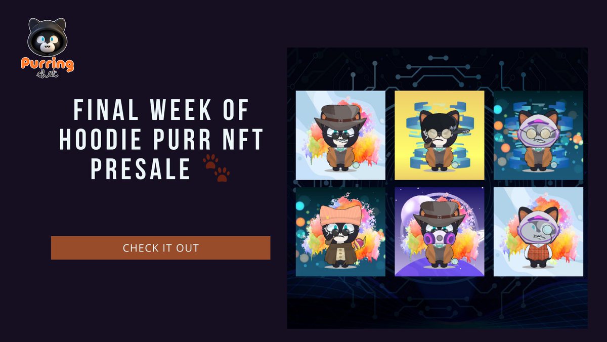 😼 Last Chance Alert: Hoodie Purr NFT Presale Ends This Week! 😼

Time is running out! This is your final opportunity to join the exclusive VIP round of the Hoodie Purr NFT Presale. If you’re on our whitelist, don’t miss out on purchasing your Hoodie Purr NFT at a special