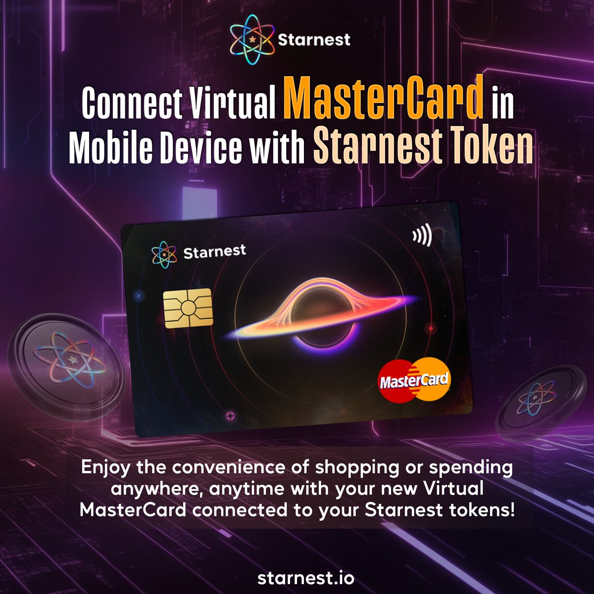 Starnest_io's tweet image. Connect Virtual MasterCard in Mobile Device with Starnest Token💳🌟

Enjoy the convenience of shopping or spending anywhere, anytime with your new Virtual MasterCard connected to your Starnest tokens!💸✨
👉 starnest.io
#starnest #ssnt #VirtualMastercard #SSNTToken