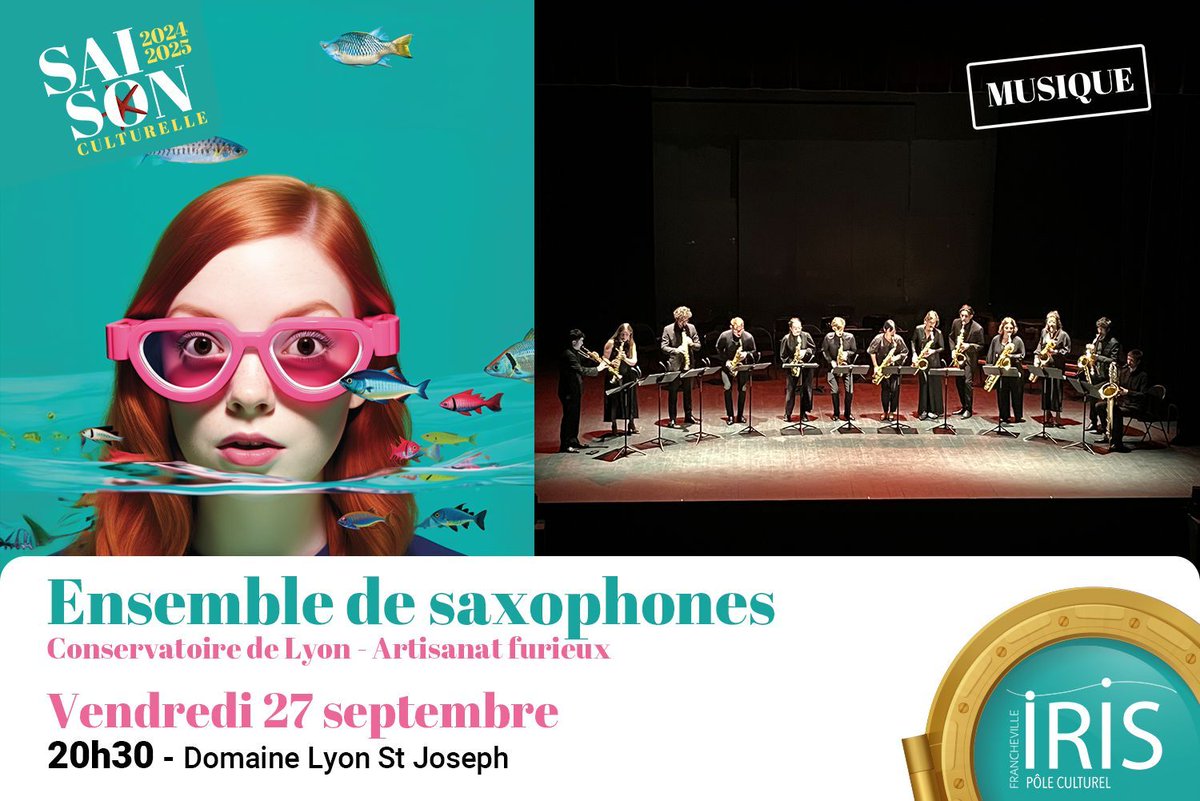 [MUSIQUE]

🔜 Ensemble de saxophones par l'Artisanat Furieux, vendredi 27 septembre, à 20h30 👌
📍 Lieu : Domaine Lyon St Joseph
👛 Gratuit - Réservez vos places dès maintenant : buff.ly/478huBl