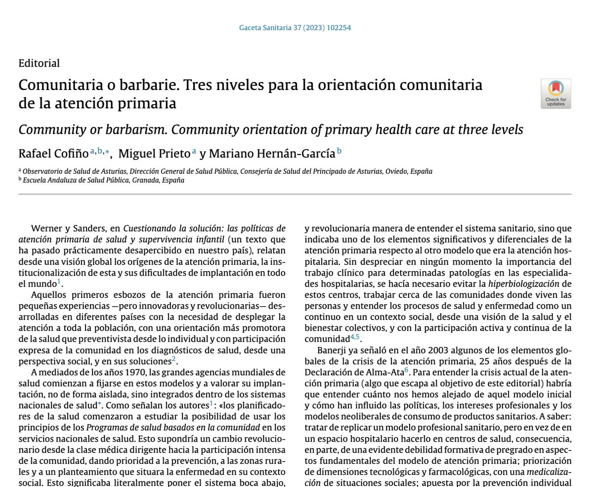Comunitaria o Barbarie. Tres niveles para la orientación comunitaria de la Atención Primaria.
gacetasanitaria.org/es-comunitaria…