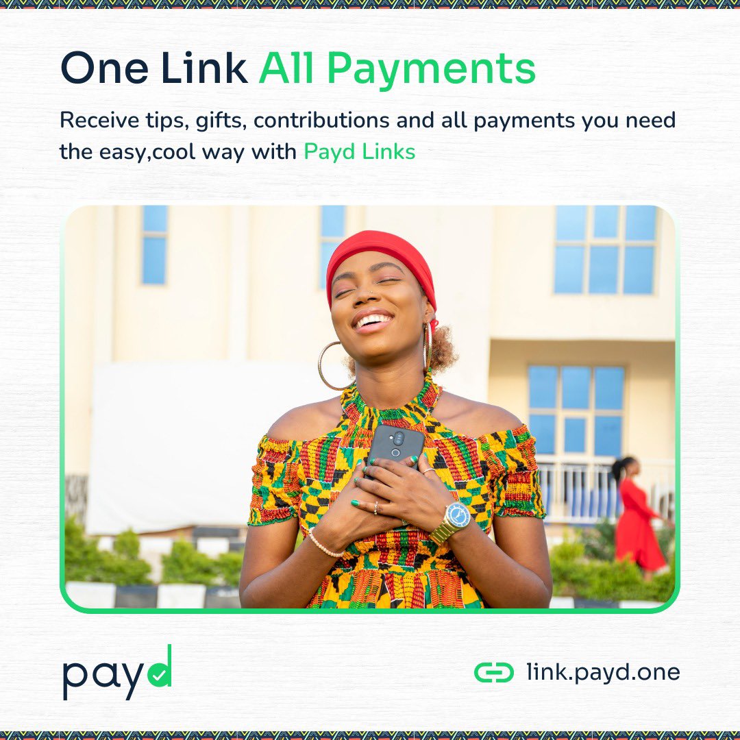paydhq's tweet image. One Link, All Payments.😎💸
 
Receive payments, tips, gifts, etc. in 3 easy steps: create a link, share and get paid.🫰
 
Get your Payd Links at link.payd.one
 
#GenPayd #GetPayd