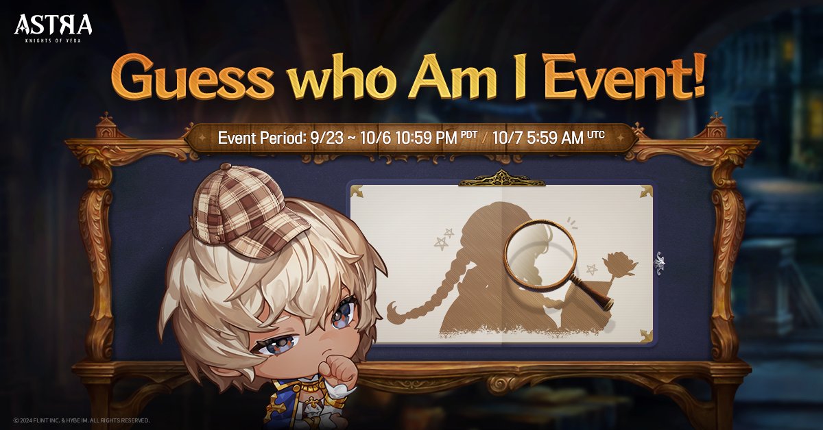 knightsofveda's tweet photo. 👀 Guess Who Am I? Event 👄

The face of the Knight of Veda I encountered in the "Abyssal Cavern of Cultists" adventure zone is slightly shown in the shadows.

Look closely and identify the Knight of Veda by their facial features! 🔍

💙 Event Period 💙
- 9/23 - 10/6 10:59 PM (PDT)
- 9/23 - 10/7 05:59 AM (UTC)

⚔ How to Participate ⚔
1. Follow the official account @knightsofveda.
2. Submit the answer to the weekly question through the Google Form.

🎁 Event Rewards for Correct Participants 🎁
Question ① Correct Answer: Starstones x300 + Gold x50,000
Question ② Correct Answer: Starstones x300 + Gold x50,000

🔗 Event Policy: https://t.co/D1fBc2QK56 

#ASTRA #KnightsofVeda