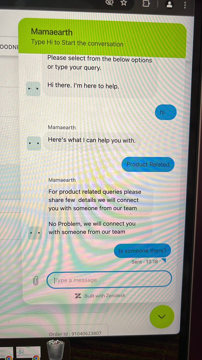 prasanthdurga87's tweet photo. @mamaearthindia Here is your useless customer care chatbot. Thanks for now helping. https://t.co/KGOt1ybSZO