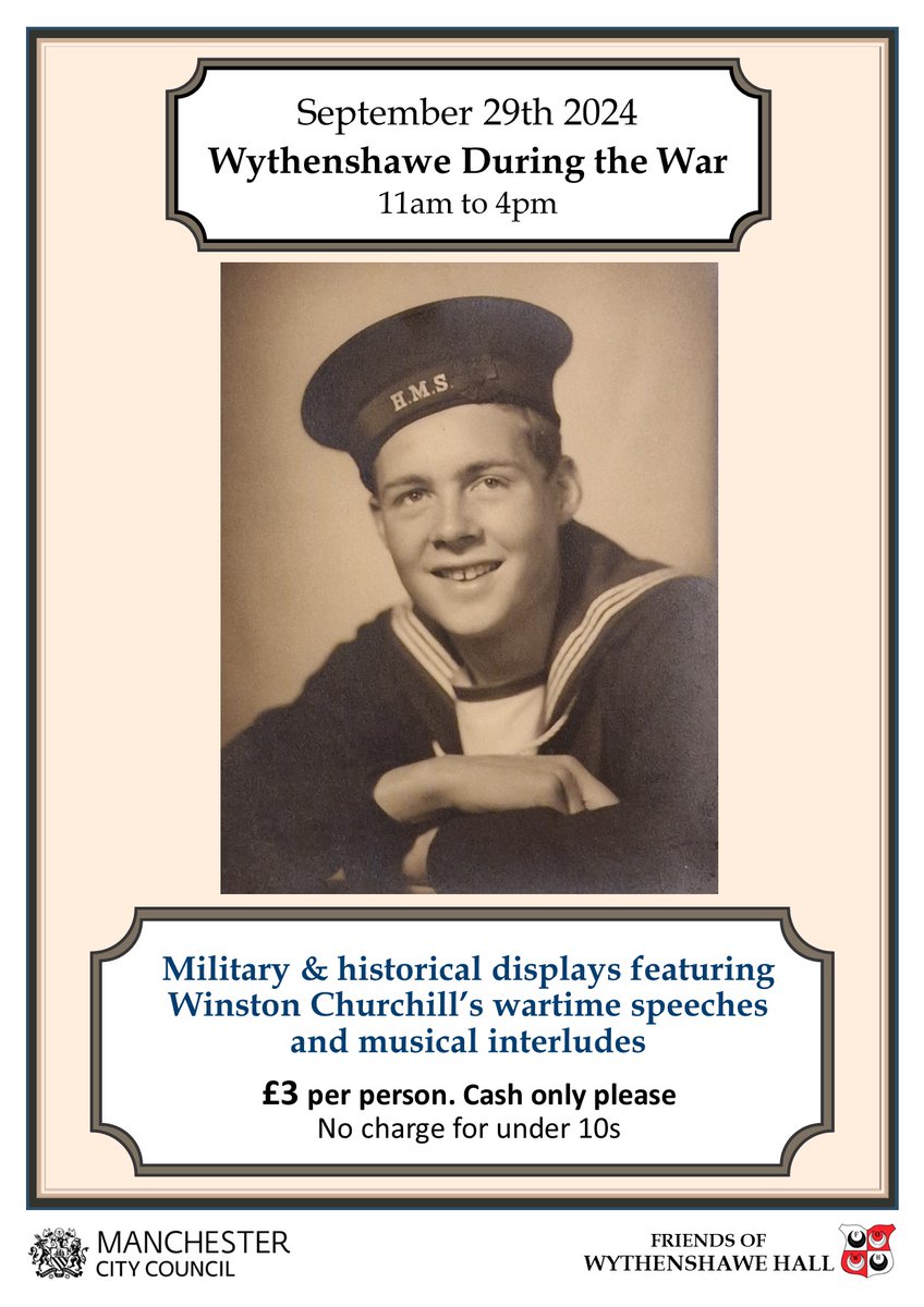 We have fabulous musical entertainment and historical displays at Wythenshawe Hall this weekend. There are a few tickets left for The Captain Of The Lost Waves album launch on Saturday evening - see QR.

On Sunday, we explore how the Tatton family was involved in both World Wars.