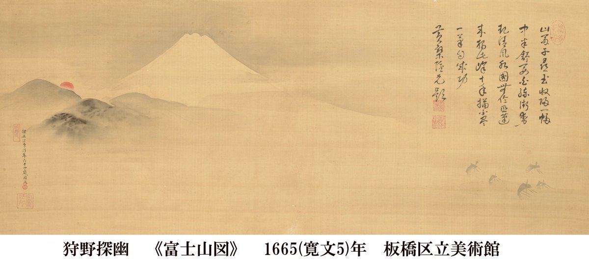 こちらは1655年、狩野探幽によって描かれた富士山の絵です。風景が 