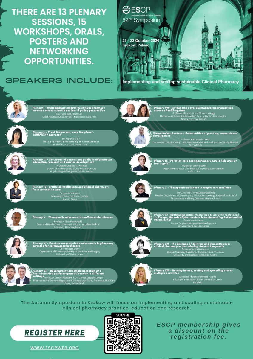 **Not to be missed** #ESCPKrakow24

ESCP 2024 52nd symposium, is coming, from 21 - 23 October 2024 in Krakow, Poland. Check out our amazing speakers!

Scan the code to register, or click here👇
bit.ly/45GIqri 

Discounted fees for members and students.