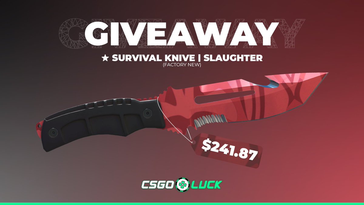 officialcsluck's tweet image. ⭐️ Survival Knife | Slaughter CS2 Giveaway

To enter:
- RT &amp;amp; Like
- Follow us
- Tag one friend

Ends in 24 hours. Best of luck! ☘️