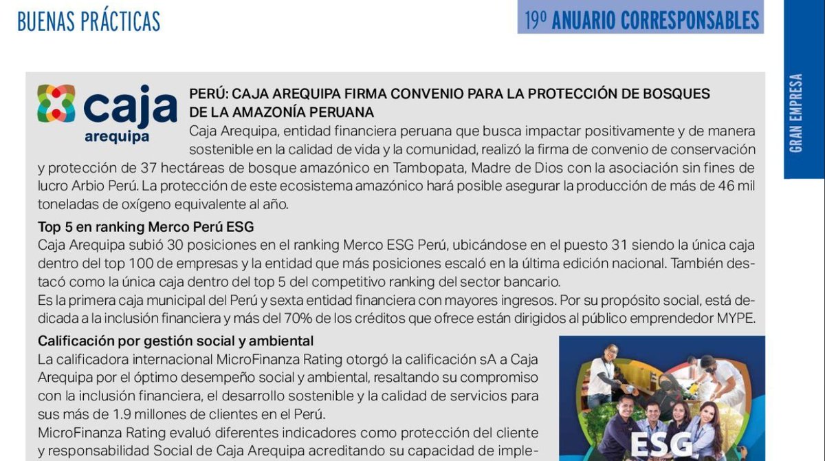 Corresponsables (@corresponsables) on Twitter photo 🏆 Gracias a su óptimo desempeño ambiental y social, <a href="/CajaArequipa/">Caja Arequipa</a> ha recibido la calificación sA de MicroFinanza Rating. Conoce cómo su enfoque en #ResponsabilidadSocial transforma vidas en el #AnuarioCorresponsables2024 👉 onx.la/34ff9 🏆 Gracias a su óptimo desempeño ambiental y social, <a href="/CajaArequipa/">Caja Arequipa</a> ha recibido la calificación sA de MicroFinanza Rating. Conoce cómo su enfoque en #ResponsabilidadSocial transforma vidas en el #AnuarioCorresponsables2024 👉 onx.la/34ff9