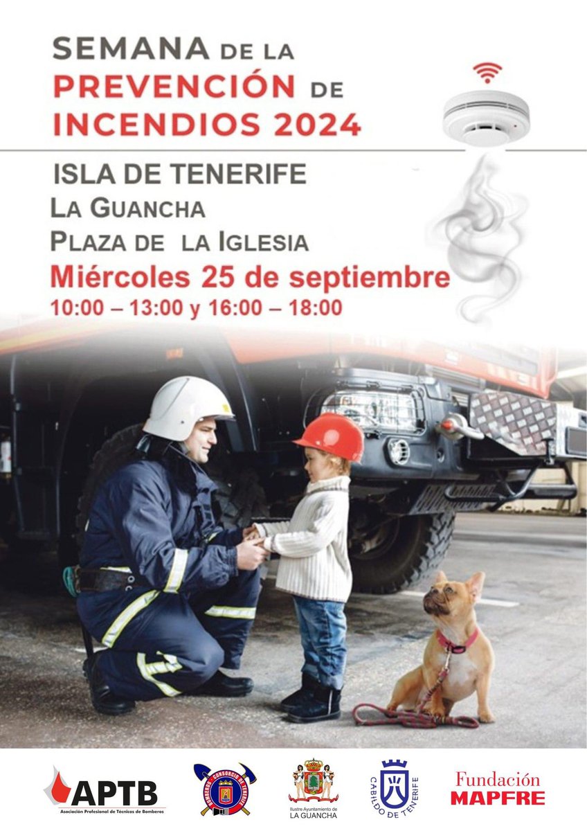 🚒👩‍🚒 #Jornadadeprevención del #ConsorciodeBomberos de #tenerife 

La cita tendrá lugar este miércoles 𝟐𝟓, de 10.00 a 13.00 y de 16.00 a 18.00 h, en la plaza de la Iglesia de #LaGuancha, con diferentes talleres y actividades informativas y lúdicas.

#incendios