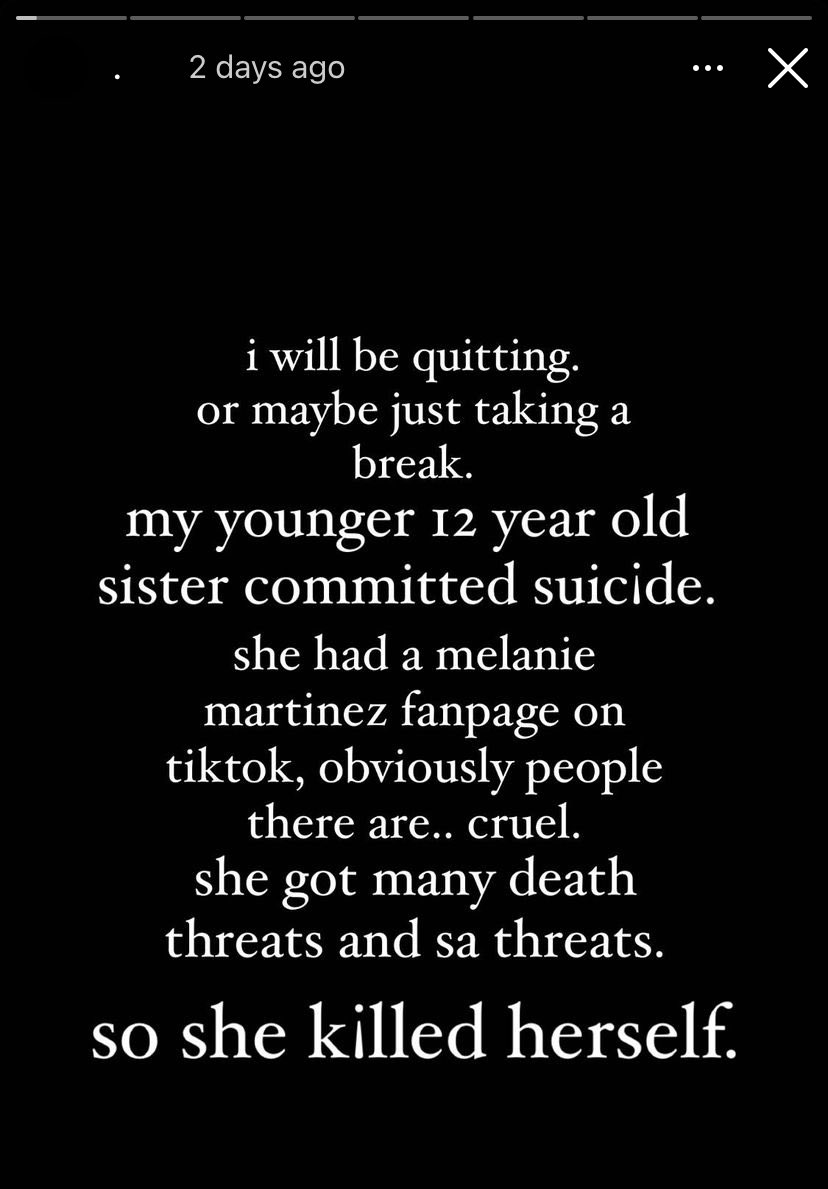 melspurgatory's tweet photo. a 12 year old melanie martinez fan is no longer with us due to rape threats and death threats by timothy heller “supporters.”

rest in piece hailey 🕊❤️‍🩹 may you fly high https://t.co/6iwUzR76nR