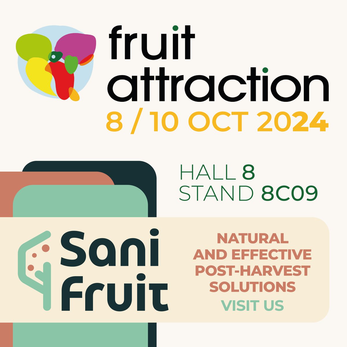 📣 We are pleased to announce that #Sanifruit will be at <a href="/FruitAttraction/">Fruit Attraction</a>  🍊🍒 And once we have some important news to share with you 🔝 So we invite you to visit us on the 8th, 9th, 10th of October 🍌 We will be located at ➡️ hall 8, stand 8C09 ℹ️  sge.st/TNxIbM5 ⬅️