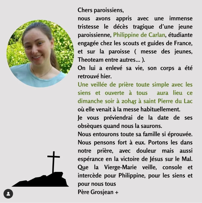 Je prie pour Philippine et sa famille.