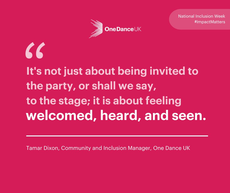 Happy National Inclusion Week 🎉 Let's celebrate the diversity in dance! 

Our Community and Inclusion Manager, Tamar Dixon, has written a blog post about the importance of inclusion, and what we as a sector can do to encourage and implement inclusivity 👉 bit.ly/4eiLsp9