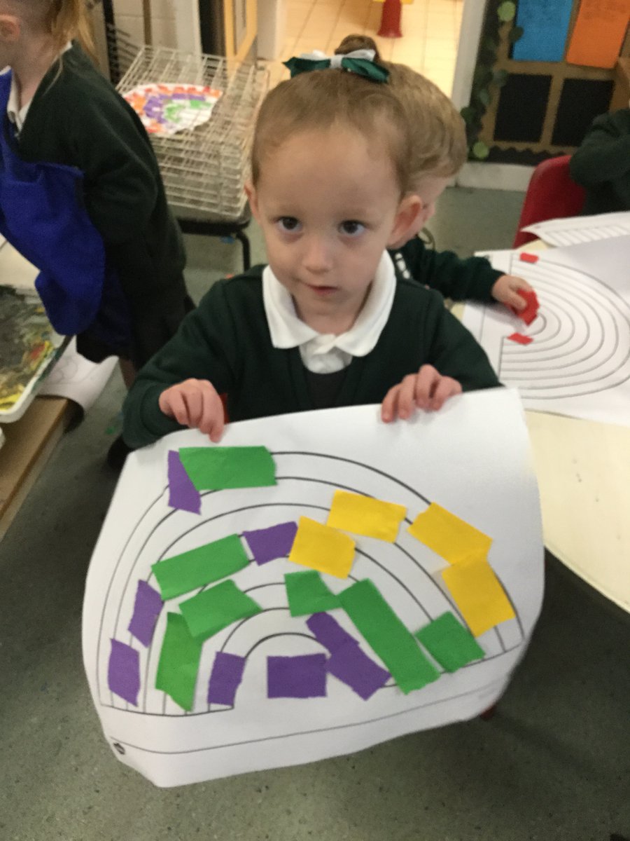GatesNursery's tweet photo. We continued our learning about colour. We used our fine motor skills to tear the coloured strips of paper to create our rainbows. #TheGatesArt #TheGatesMathematics #TheGatesPhysicalDevelopment. https://t.co/lPBNtkeO8N