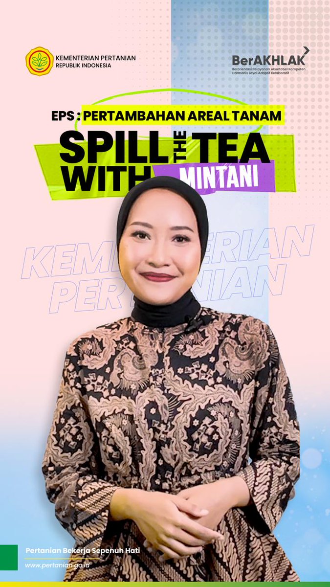 kementan's tweet photo. Spill The Tea with #Mintani 

Mintani ajak kamu untuk memahami Program kerja Kementan, yaitu Pertambahan Areal Tanam (PAT). Program PAT terbagi dalam beberapa kegiatan: Optimasi Lahan Rawa, Pompanisasi &amp; Padi Gogo. 

Selengkapnya, cek video berikut ya Sob! https://t.co/arC5LAbc82